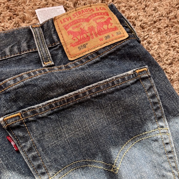 Levi's 559 Relaxed Straight Leg Men's Blue Denim Jeans 38x32 Blue Cotton - Picture 3 of 9